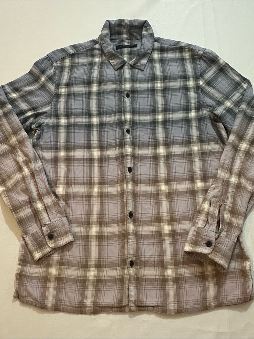 AllSaints Gray Plaid Cerritos Button Down Shirt Medium